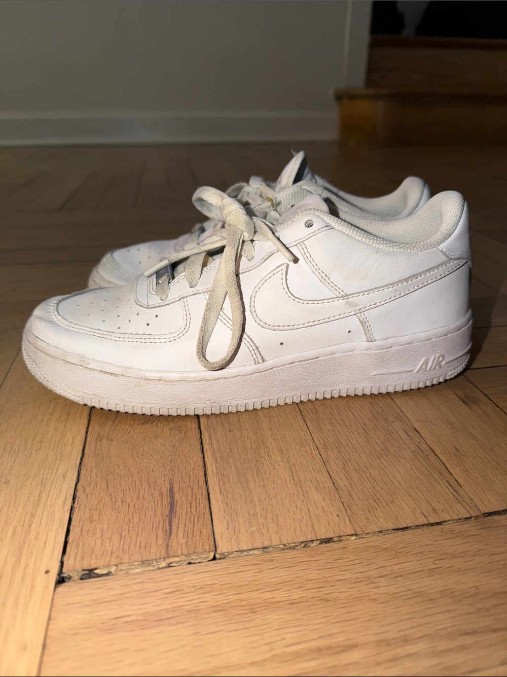 100% Authentic NIKE Grade School White Ups Size 6.5Y . NO BOX . Worn A Few Times